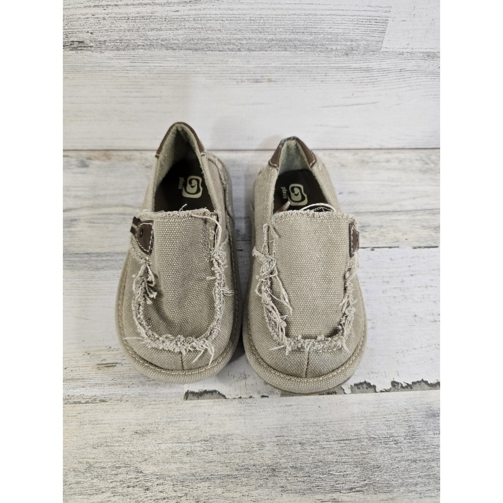 The Childrens Place Boys Tan Canvas Frayed Loafers Size‎ 9 Toddler Shoes RN59284